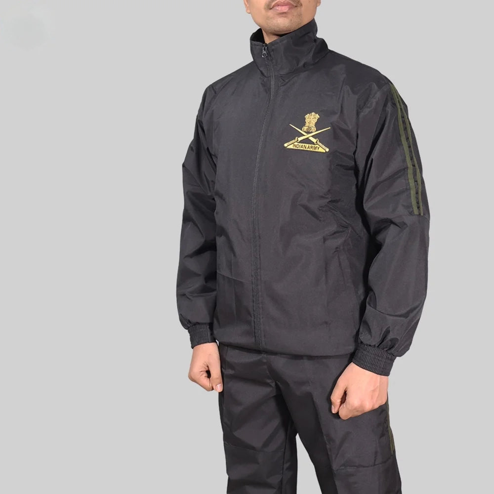 Indian Army Tracksuit (Black with Green Strips)
