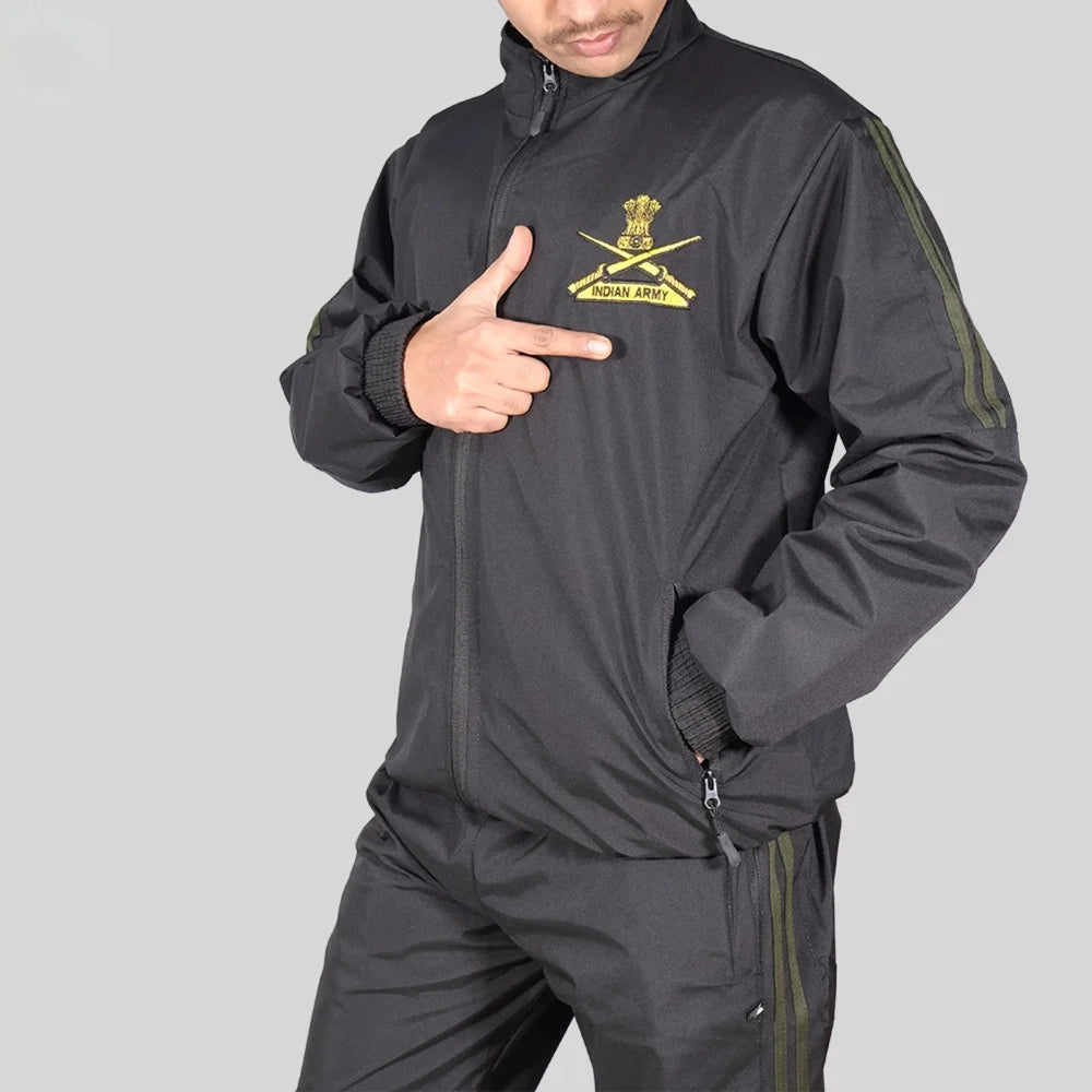 Indian Army Tracksuit (Black with Green Strips)
